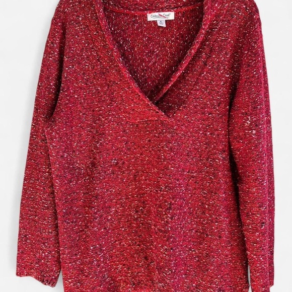 Coldwater Creek Womens Red Soeckled Knit Pullover Sweater V Neck size XL - Picture 1 of 13
